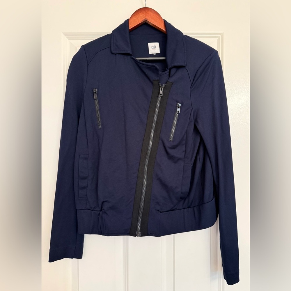 Cabi Navy Moto Jacket Zip Front Navy Black Size Small